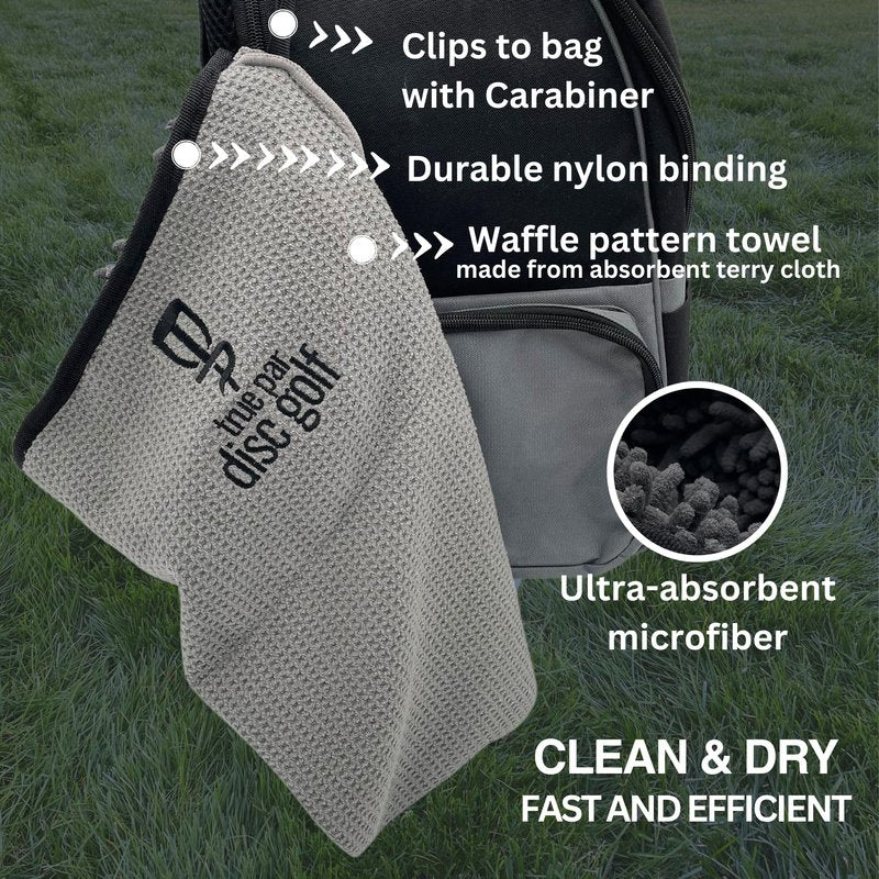 True Par Disc Golf Disc Golf Towel & Cleaning Tool Combo | Microfiber & Terry Cloth Disc Golf Accessory | Grey