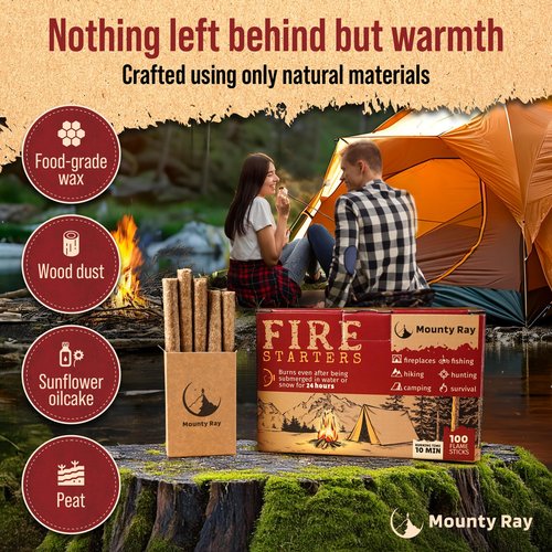 100 pcs Fire Starters for Campfires - Natural Fire Starters Sticks - Water Resistant & Odorless - All-Weather Charcoal Starter - for Indoor and Outdoor Use