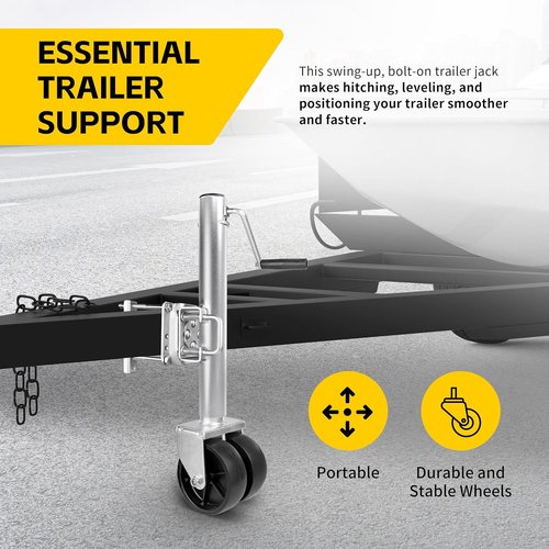 MaxxHaul Trailer Jack - 1500 lbs Capacity, 11-1/2" Lift, Swing-Back Design & Dual 6" Wheels | Bolt-On for Utility & Boat Trailers