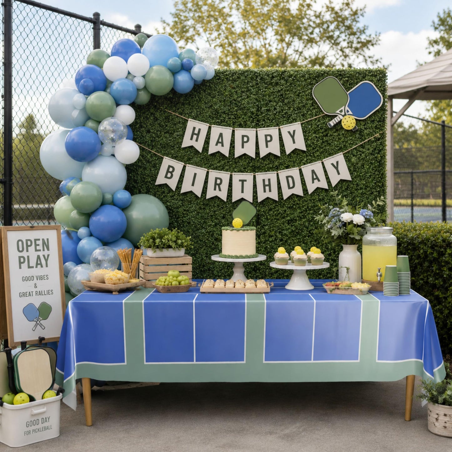 Blue Orchards Pickleball Table Cover (Pack of 3) - Pickleball Party Supplies and Decorations Sports Themed Plastic Tablecloth Birthday Baby Shower Tableware, 54x108 XL Rectangle Tablecloths