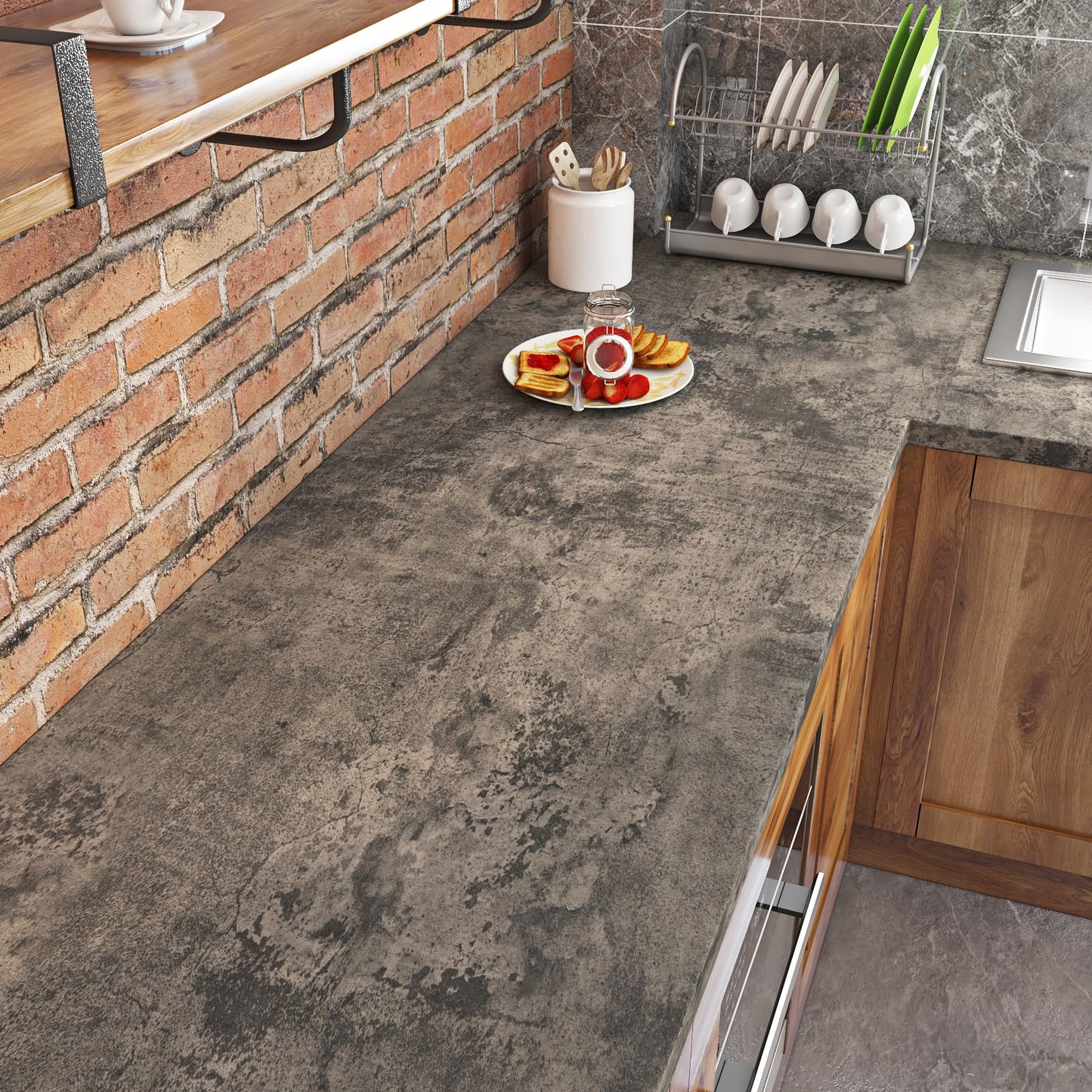 Livelynine Moody Concrete Wallpaper Peel and Stick Industrial Modern Brown Black Limewash Wallpaper Waterproof Dark Aged Cement Wall Mural Removable Cracked Concrete Contact Paper Vinyl 15.8x78.8