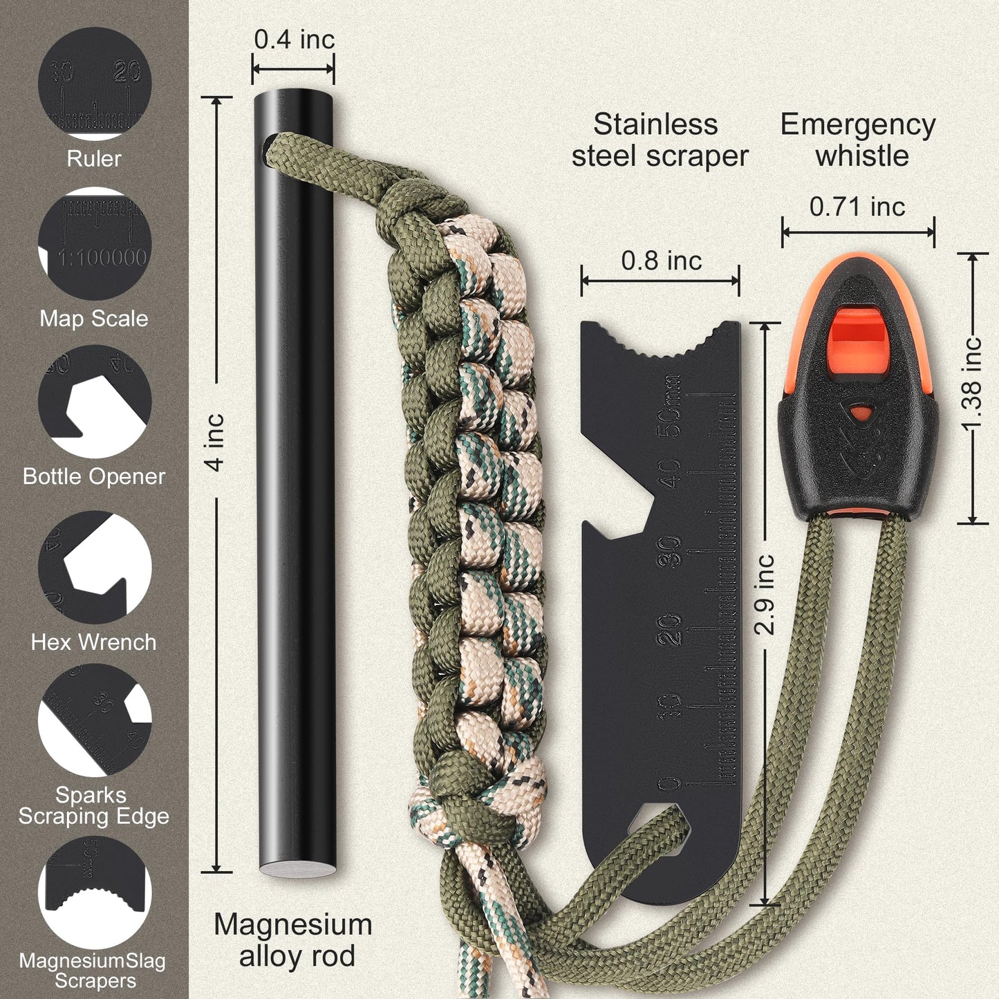 2 Pack Ferro Rod, 4 Inch Fire Starter Survival Tool, Flint and Steel for Hiking, Camping & Bushcraft, Flint Fire Starter with Paracord Handle & Waterproof Design, Emergency Survival Tool | Clwryviduu