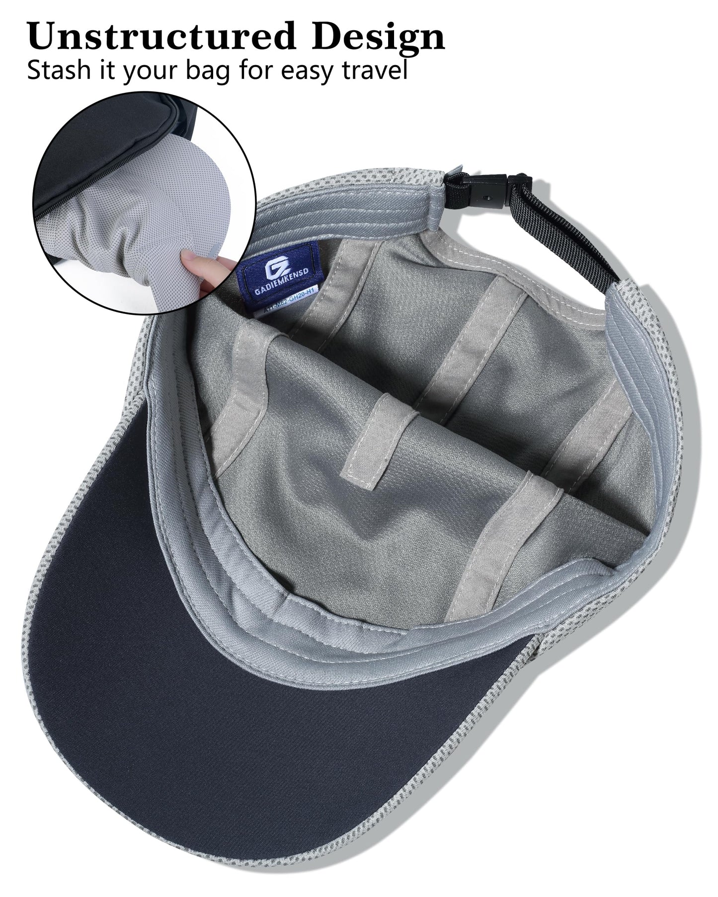 GADIEMKENSD Cooling Men’s Running Hat Performance Mesh Hat with Reflective, Ventilation, Lightweight, Cools Up to 2 Hours, Mens Breathable Quick Dry Ball Cap for Workout Gym Golf Sports Light Grey