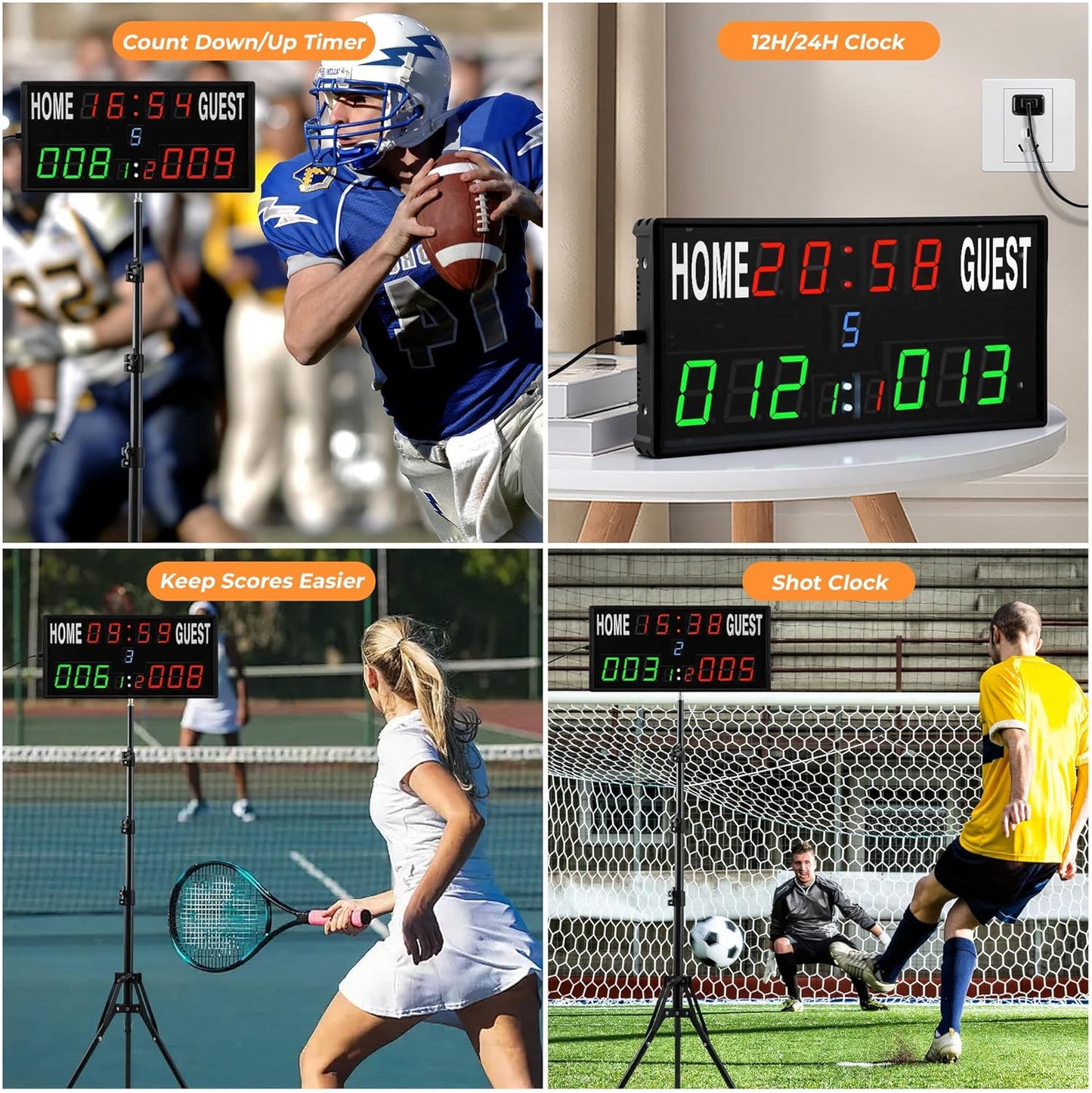 Upgraded Electronic Scoreboard - Digital Score Keeper with Remote & Tripod | Real-Time Timer for Basketball, Football, Cornhole & Table Tennis