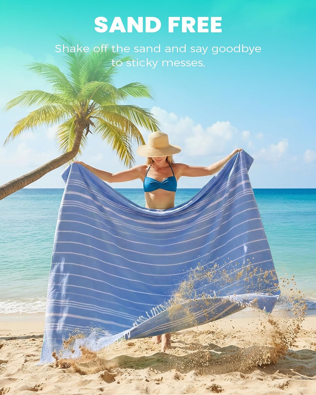 Skiennix Boho Throw Blanket - Extra Large Turkish Beach Towel for Outdoor Picnics | Navy