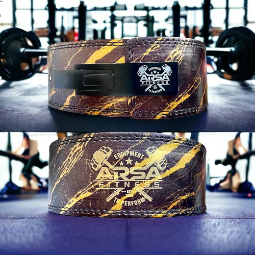 Arsa Fitness Weightlifting Adjustable Lever Belt for Men & Women Real Cow Hide Leather for Powerlifting Back Support Workout Deadlifts Squats 10MM Thickness 4" Width (X-SMALL, ARABIAN NIGHT)