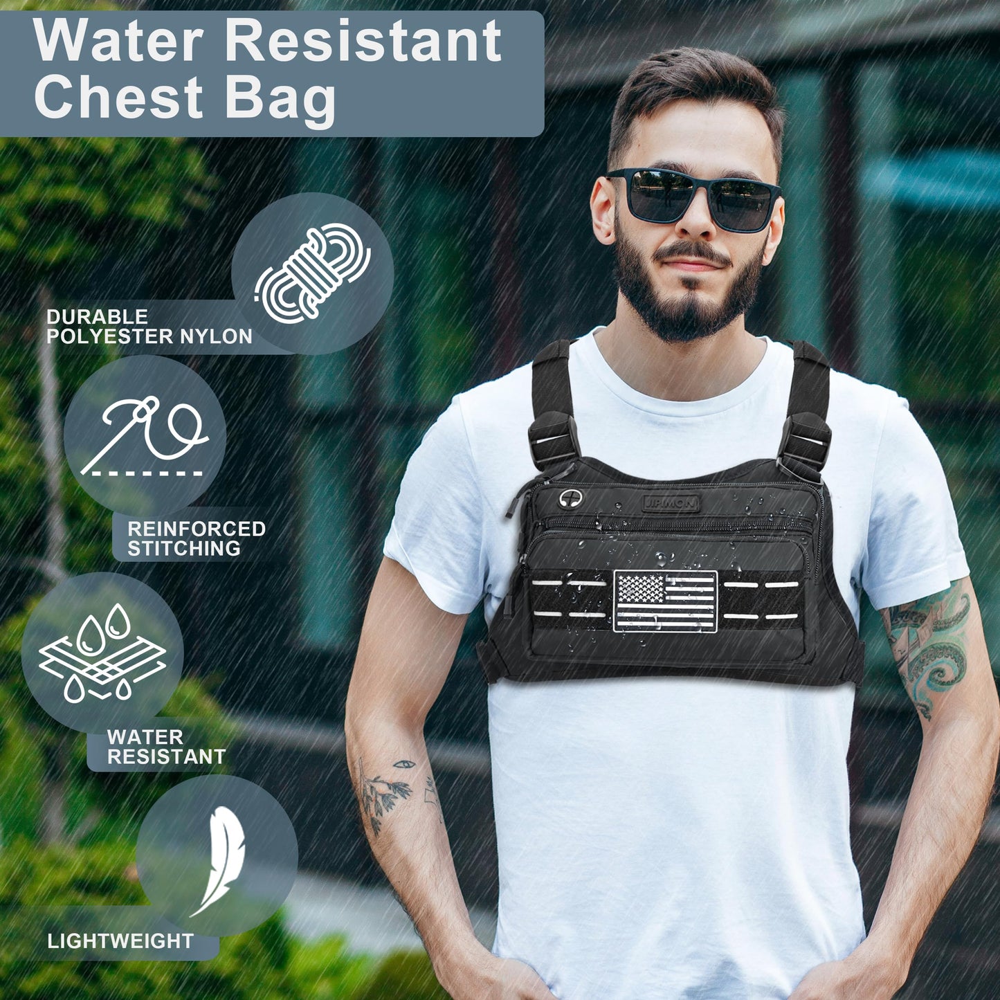 JIPIMON Chest Bag For Men, Outdoor Sports Running Chest Pack, Black