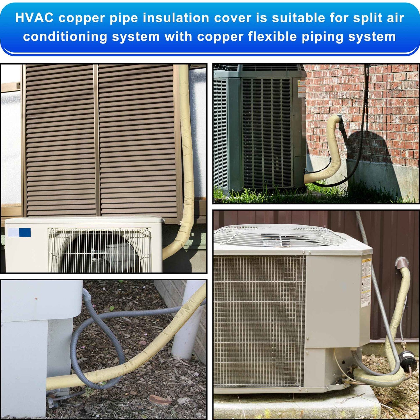 3 Layers HVAC Copper Pipe Insulation Cover Protector,Flexible AC Copper Line Insulation Sleeve,600D Oxford 72x10.2 Inch AC Pipe Insulation Wrap for Outside Central Air Conditioning Splits Khaki