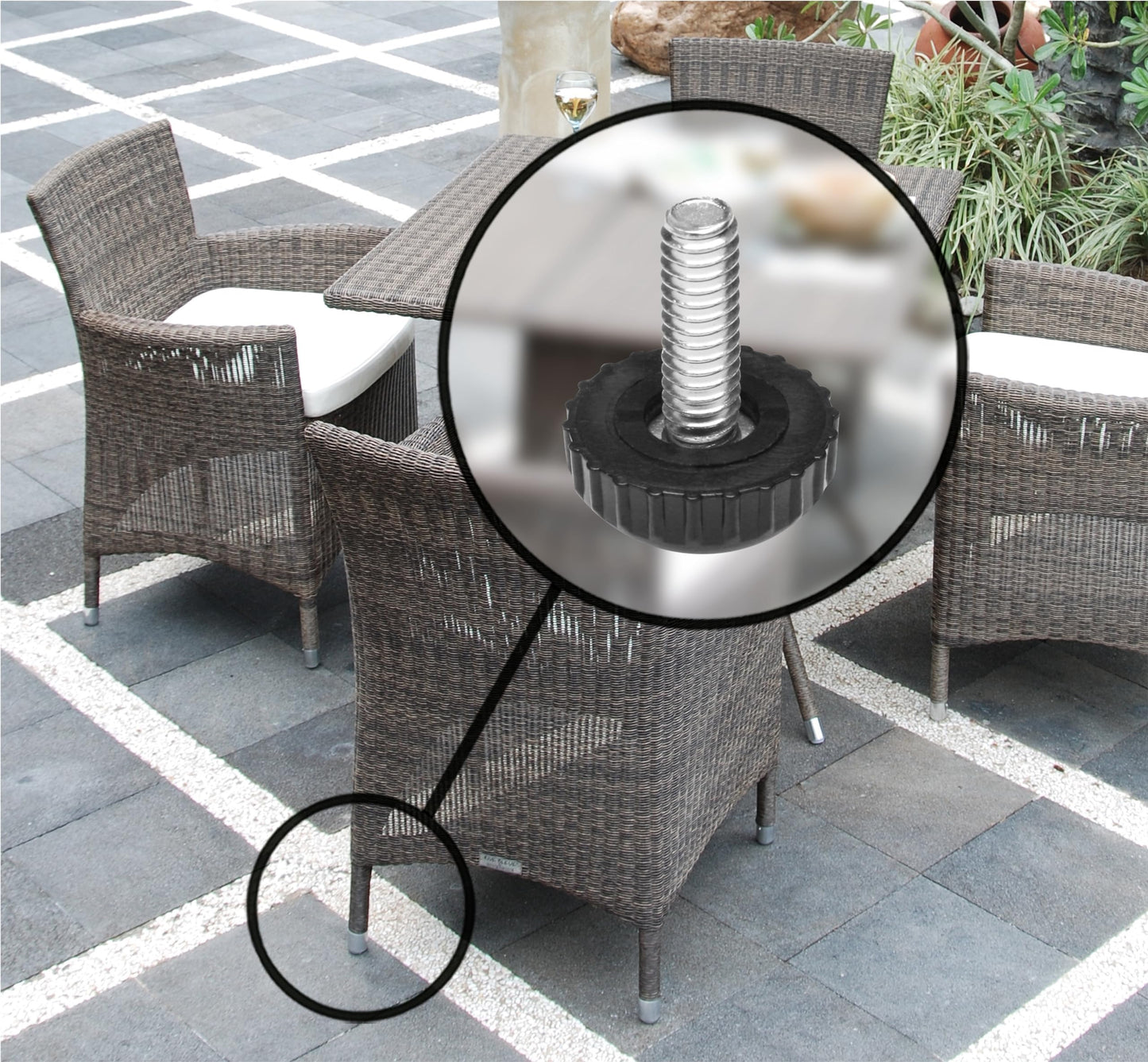 Slipstick Gorilla Outdoor Adjustable Furniture Levelers (8 Pack) Weatherproof Screw in Leg Glides for Chairs, Tables, and Outdoor Furniture Feet, 7/8 Inch Nylon Spherical Glide, M6 Thread