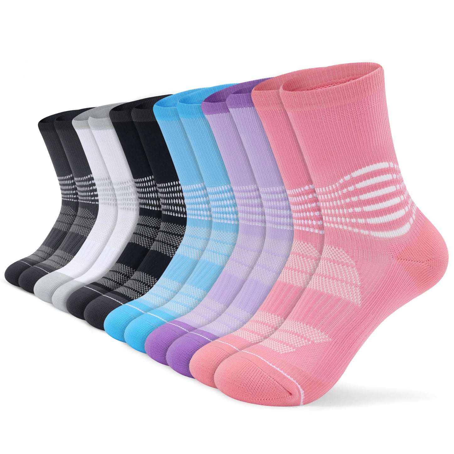 IRAMY Crew Compression Socks for Women Men with Ankle Arch Support Plantar Fasciitis Relief 6 Pairs
