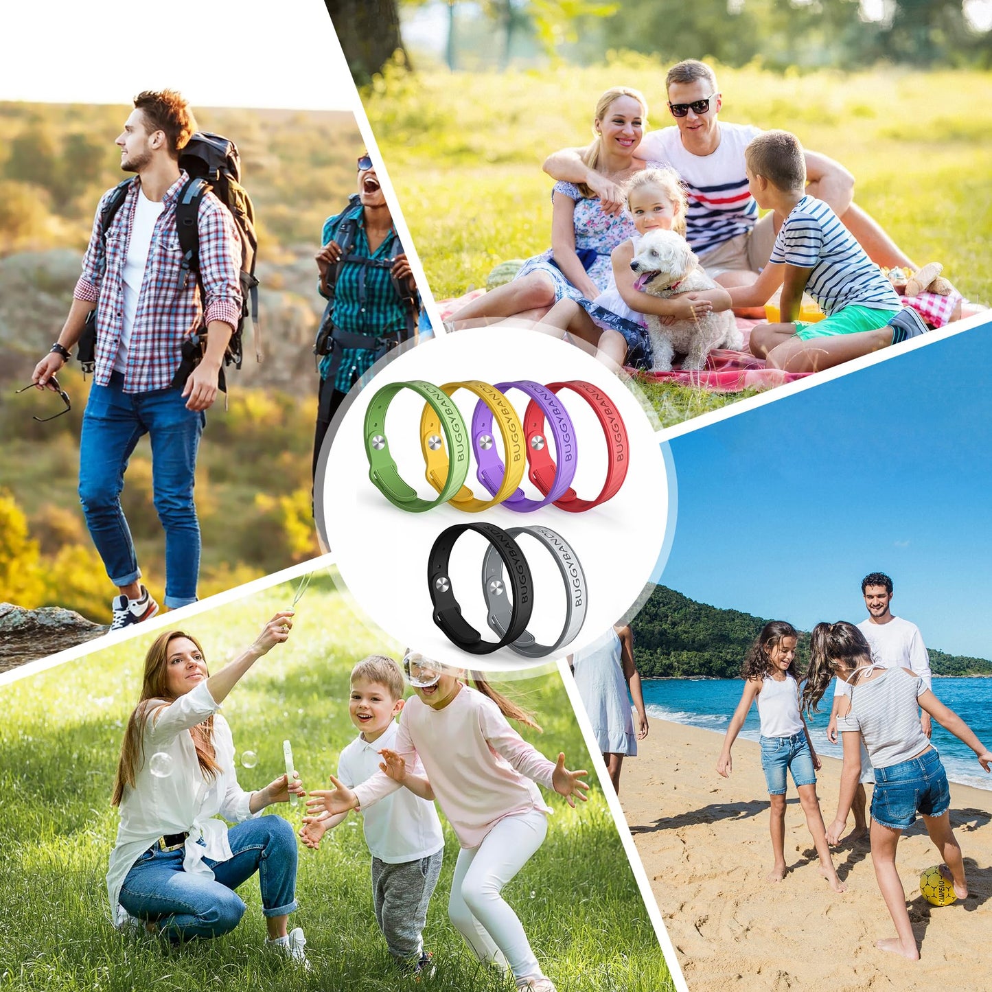 BuggyBands Mosquito Repellent Bracelets, 6 Pack Silicone Mosquito Repellent Bands with DEET Free, Natural & Waterproof Bug Wristbands for Kids and Adults, Outdoor Traveling Protection