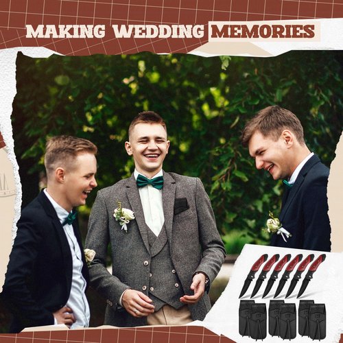 Abbylike 6 Set Groomsmen Gifts Personalized Groomsmen Pocket Knife with Leather Sheaths Mini Folding Knives Proposal Gifts for Wedding Party Favors(Elegant,Red)