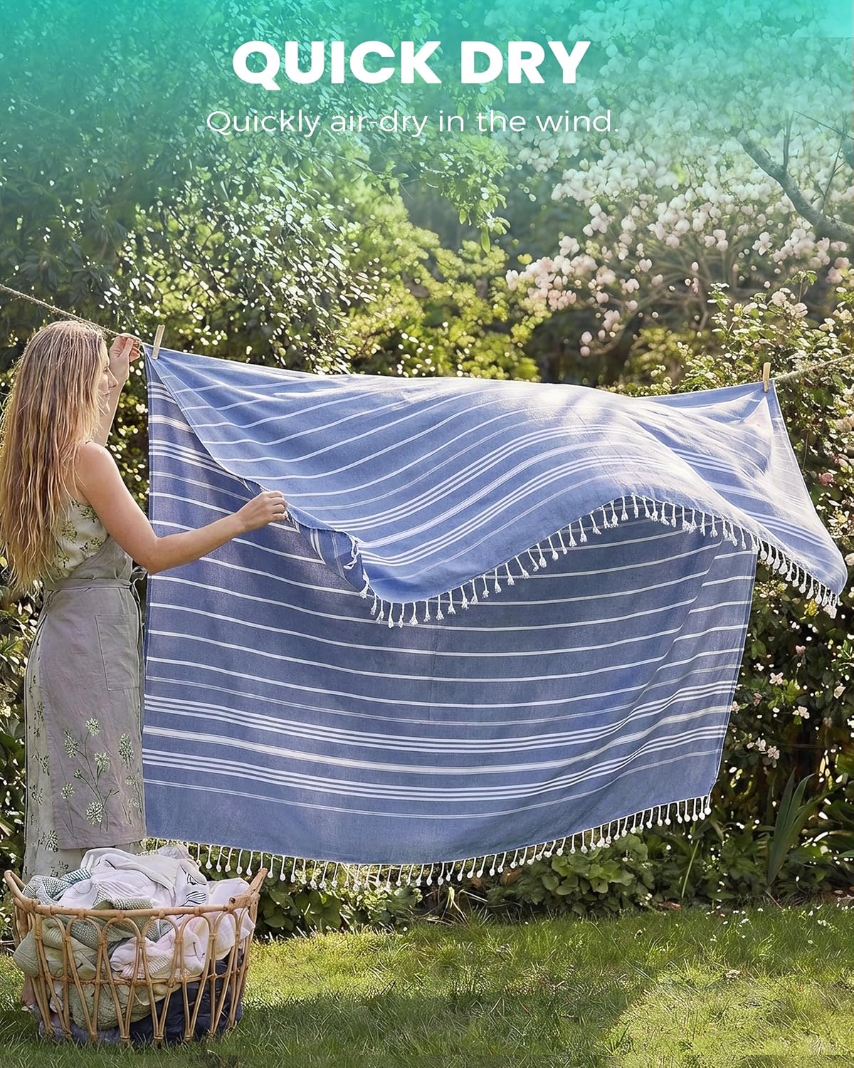 Skiennix Boho Throw Blanket - Extra Large Turkish Beach Towel for Outdoor Picnics | Navy