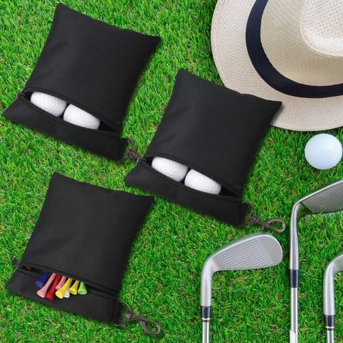 Shappy 3 Pcs Golf Tee Bag 6.7 x 5.5 Inch Golf Ball Bag Pouch Utility Tee Holder with Zipper Metal Lobster Claw Clip Valuables Gift Accessory Pouch for Men Women(Black)