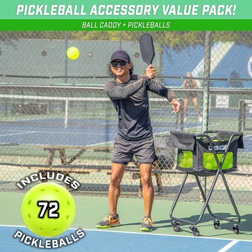 GoSports Pickleball and Tennis Ball Caddy with Wheels - Portable Cart Includes 72 USAPA Regulation Pickleballs
