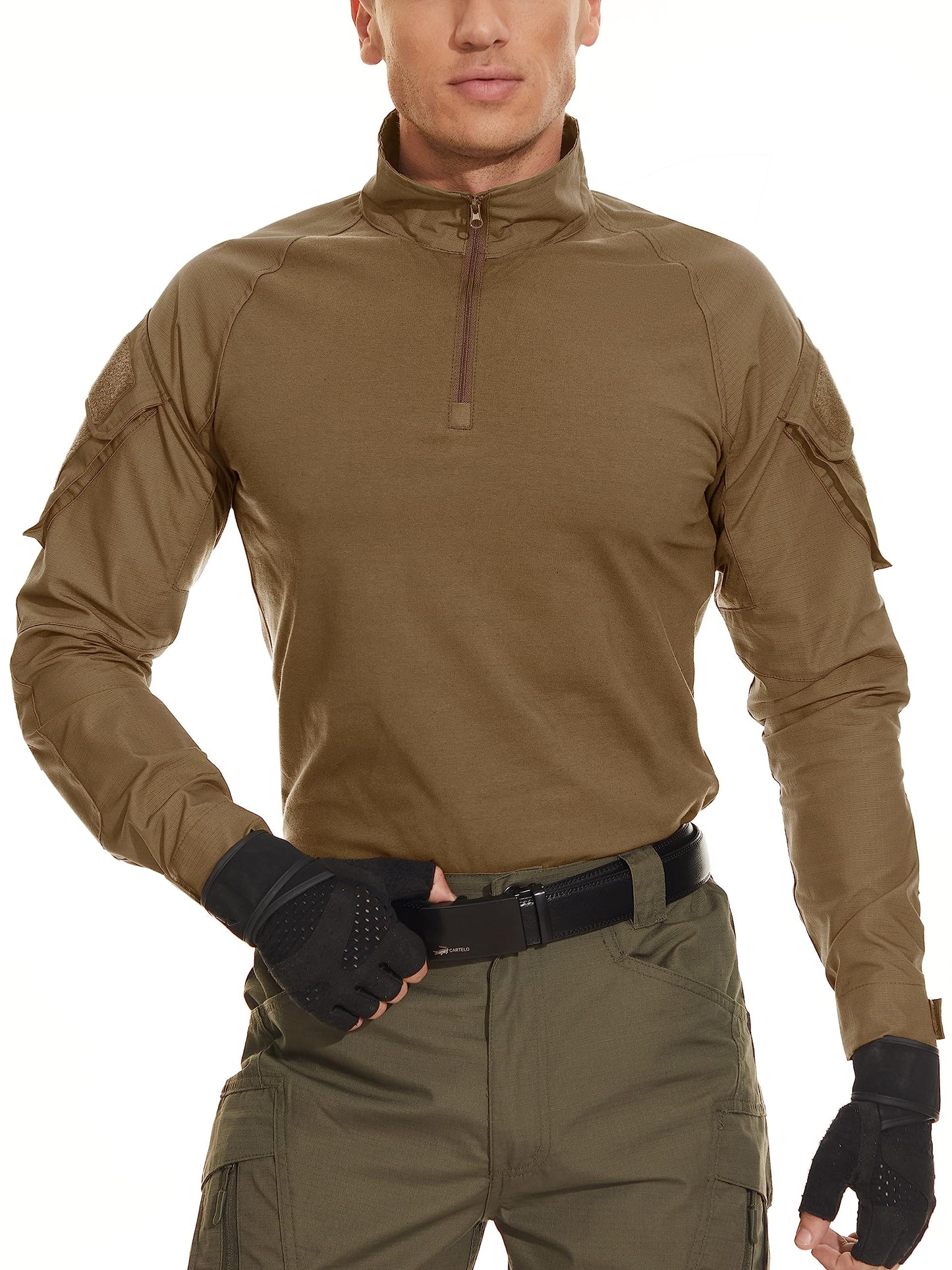MAGCOMSEN Combat Shirt Men Long Sleeve Tactical Hiking Hunting Fishing Work Shirt Brown