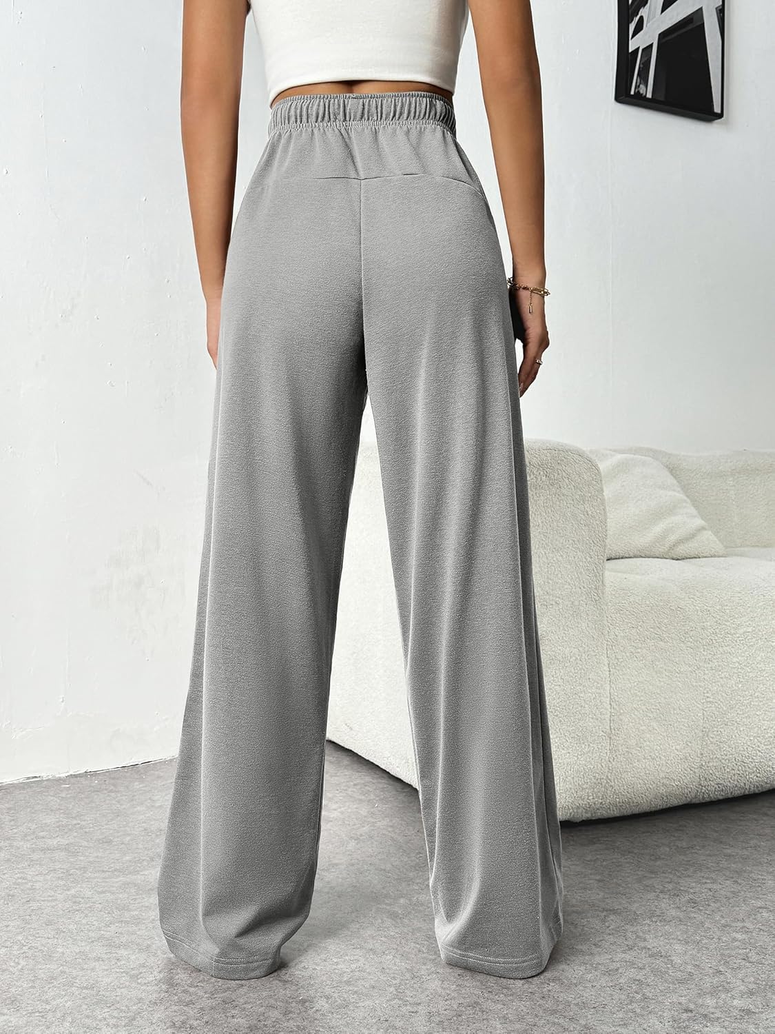PINSPARK Wide Leg Sweatpants - High Waisted Baggy Design with Pockets for Casual Workouts
