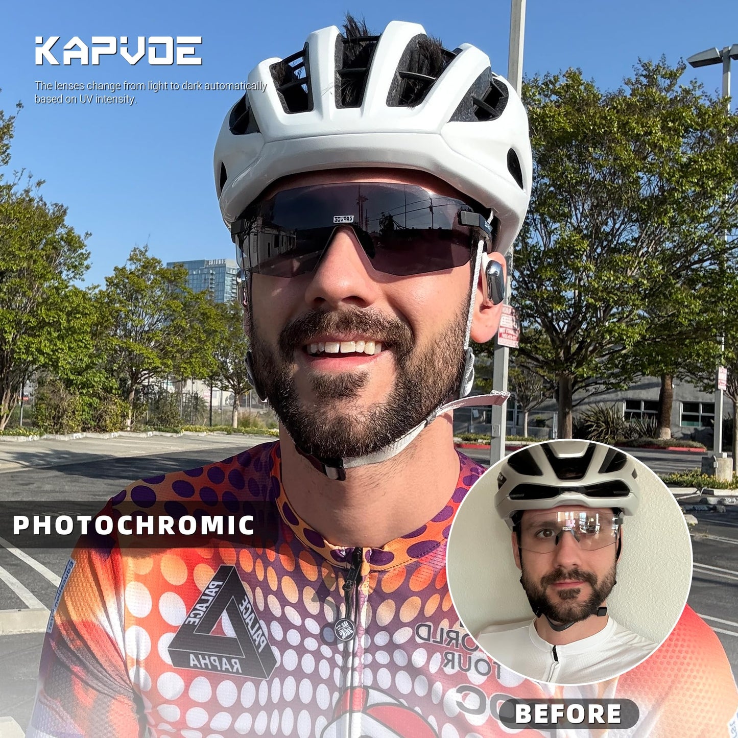 KAPVOE Photochromic Cycling Glasses for Men Women Sport Sunglasses UV Protection Driving Mountain Running MTB Frameless K341