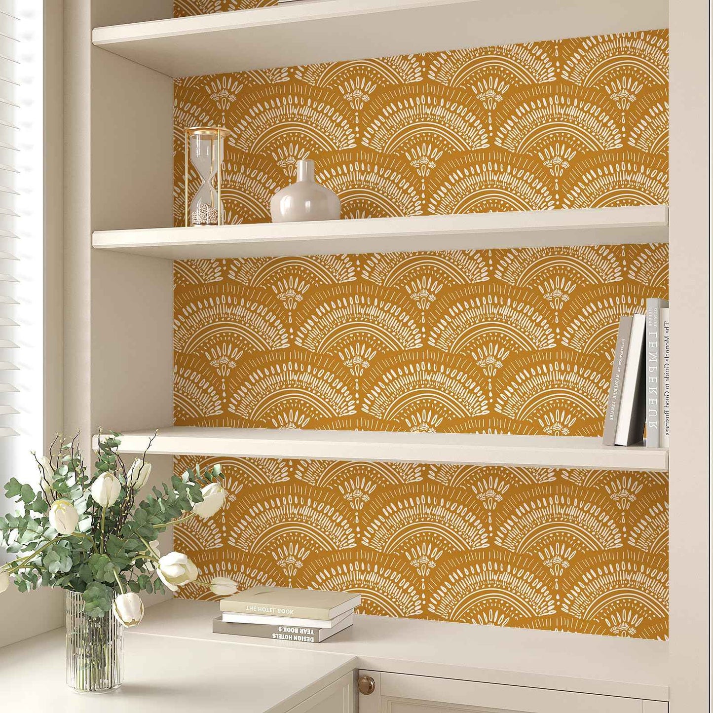 VEELIKE Mustard Yellow Geometric Peel and Stick Wallpaper Boho Geometric Wallpaper Removable 17.7''x118'' Renter Friendly Art Deco Wallpaper Peel and Stick for Bedroom Bathroom Accent Walls Cabinets