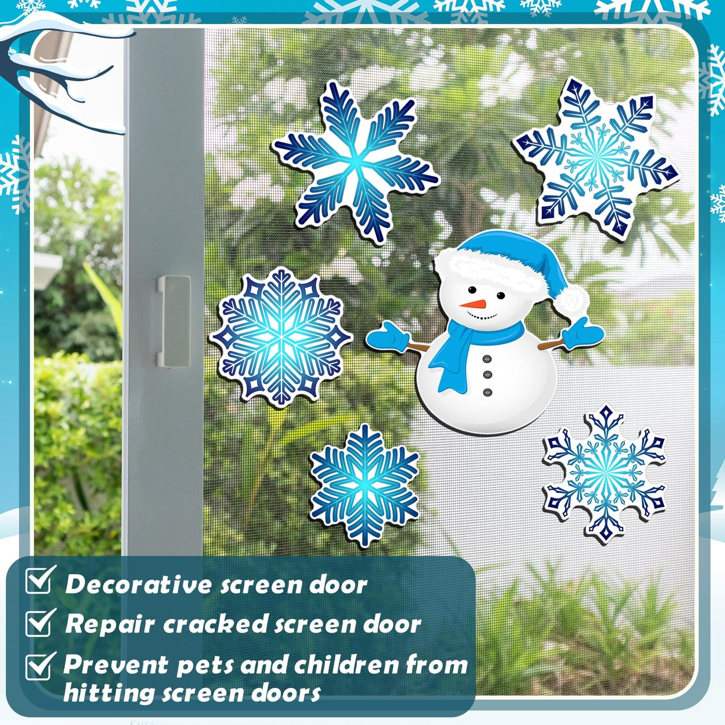 Konohan 12 Pcs/6 Pairs Winter Snowflake Screen Door Magnets Snowman Double Sided Screen Door Magnet Flexible Protector Decorative Screen Magnets for Window Screen Sliding Doors