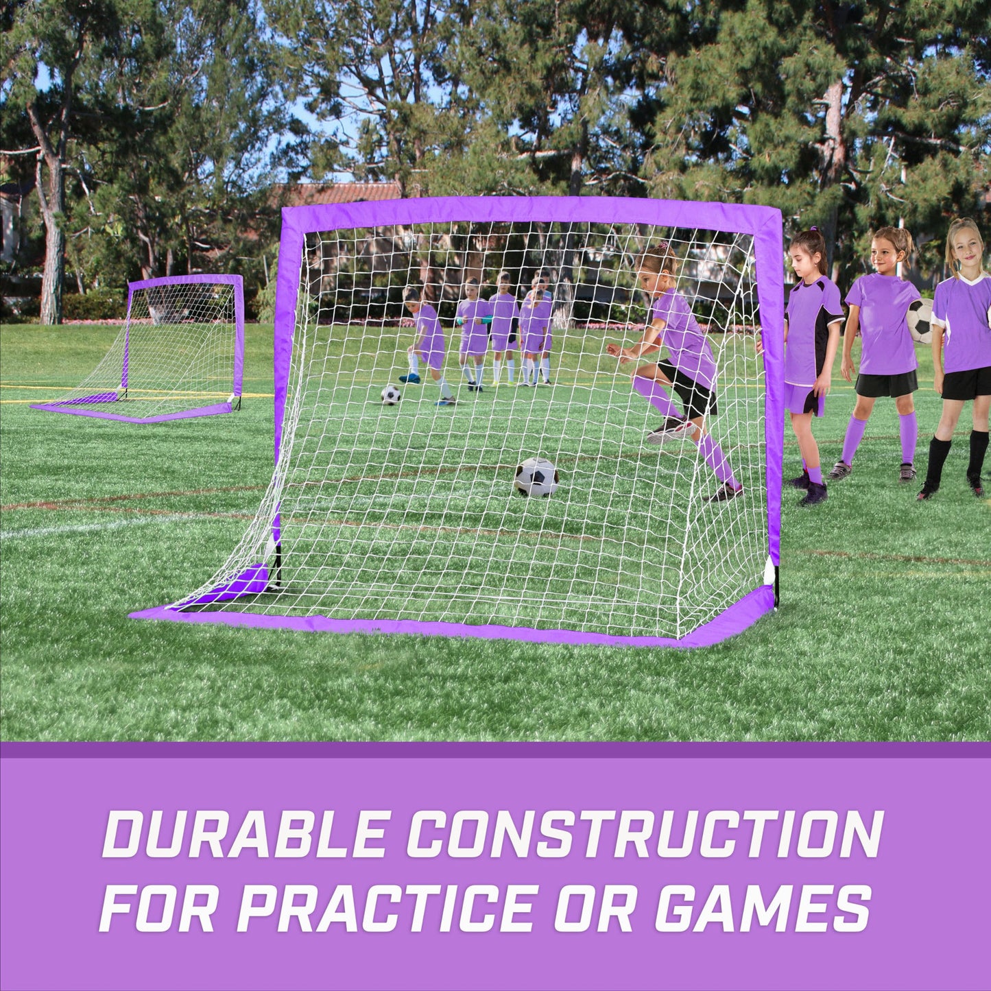 GoSports Team Tone 4 ft x 3 ft Portable Soccer Goals for Kids - Set of 2 Pop Up Nets for Backyard - Purple
