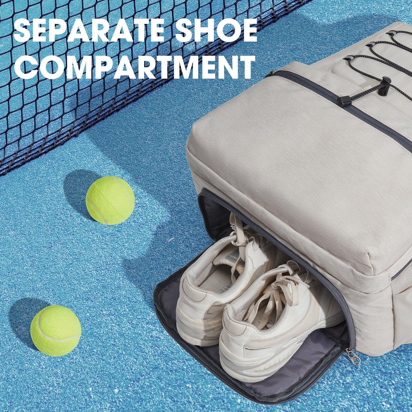 G4Free Tennis Bag, Tennis Backpack for Women Men, Large Pickleball Bag, Holds 4 Rackets with Shoe Compartment, Ivory, L, Casual Daypack