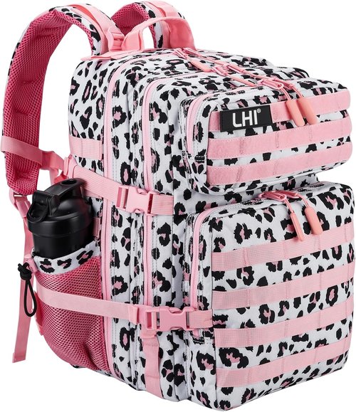 LHI Military Tactical Backpack - 45L Army Assault Pack with Molle System | Pink Leopard Design