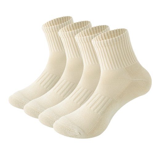 MAGIARTE Womens Athletic Cotton Mini Crew Socks Cushioned Running Hiking Multi Sports Socks for Women 4 Pairs (#04M Beige)