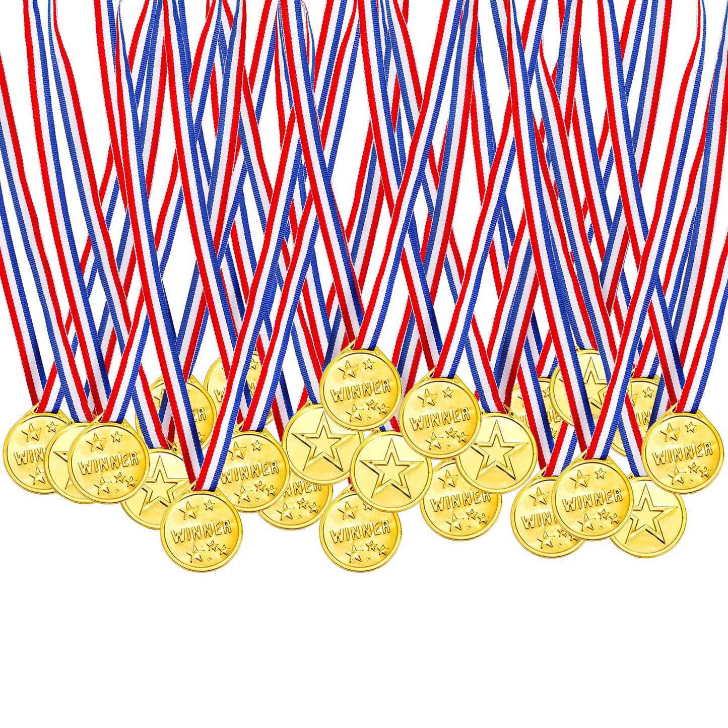 Fasmov 100 Pieces Kids Plastic Winner Medals, Winner Award Medals for Kids Sports Awards, Games Competitions, Prizes, Party Favors and Decorations