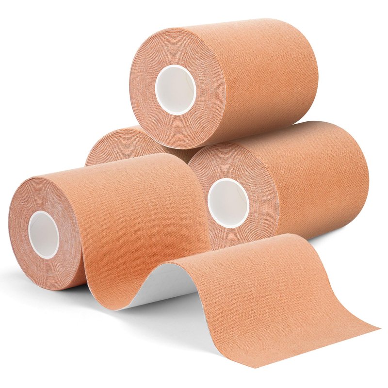 WGXX 4 Rolls Kinesiology Tape, 4 in x 5.5 yd Athletic Tape kt Strips Waterproof Muscle Support Elastic Adhesive Sport Tape for Pain Relief Joints Knee Ankle Shoulder Wrist, Beige