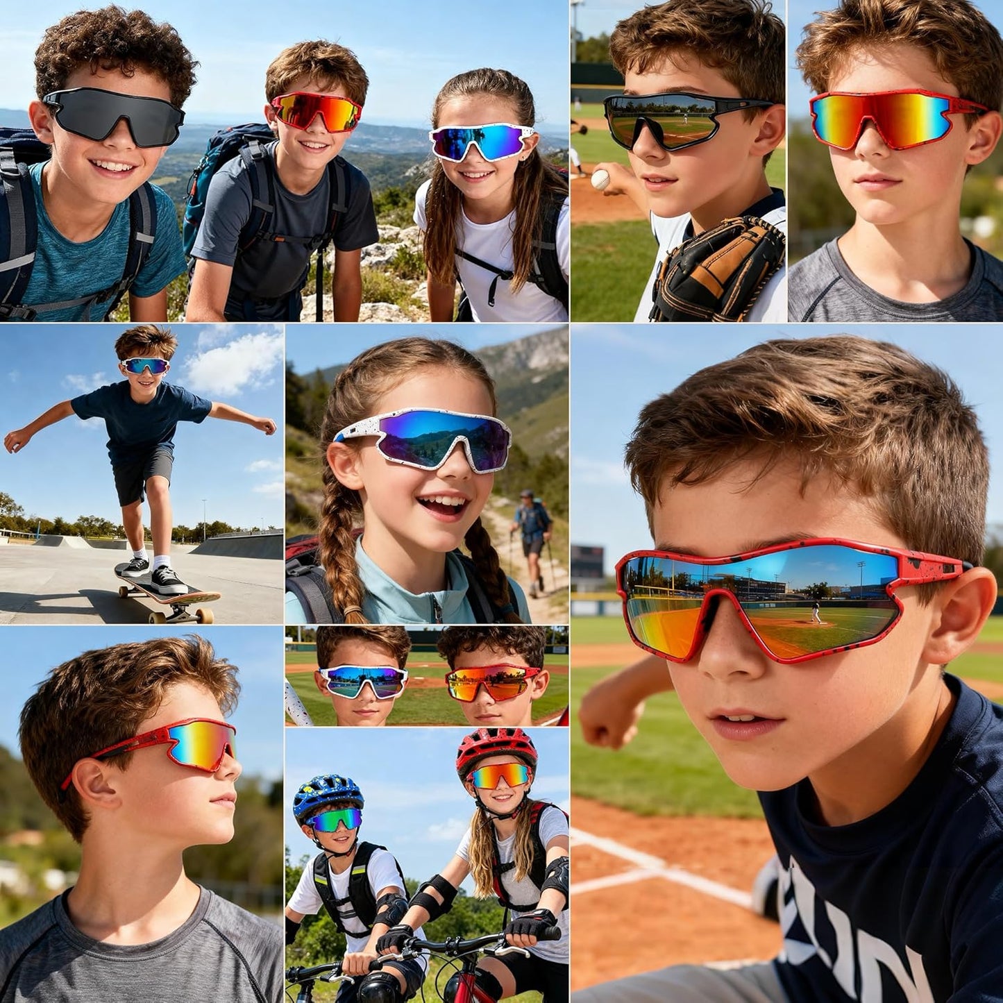 Skiennix Unisex Youth Cycling Sunglasses - UV400 Wraparound Baseball Shades for Outdoor & Indoor Sports