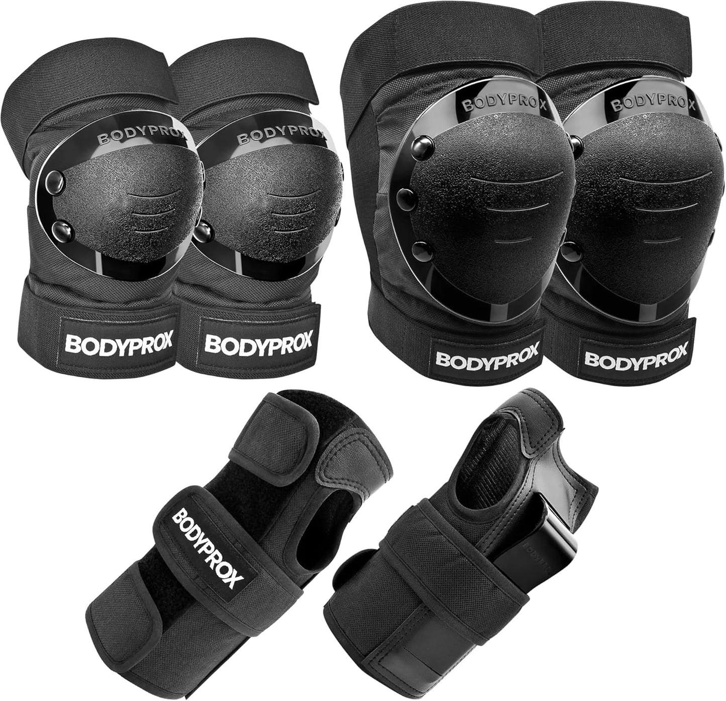 BODYPROX Knee Pads, Elbow Pads & Wrist Guards Set - Ultimate Protection for Skating & BMX Riding