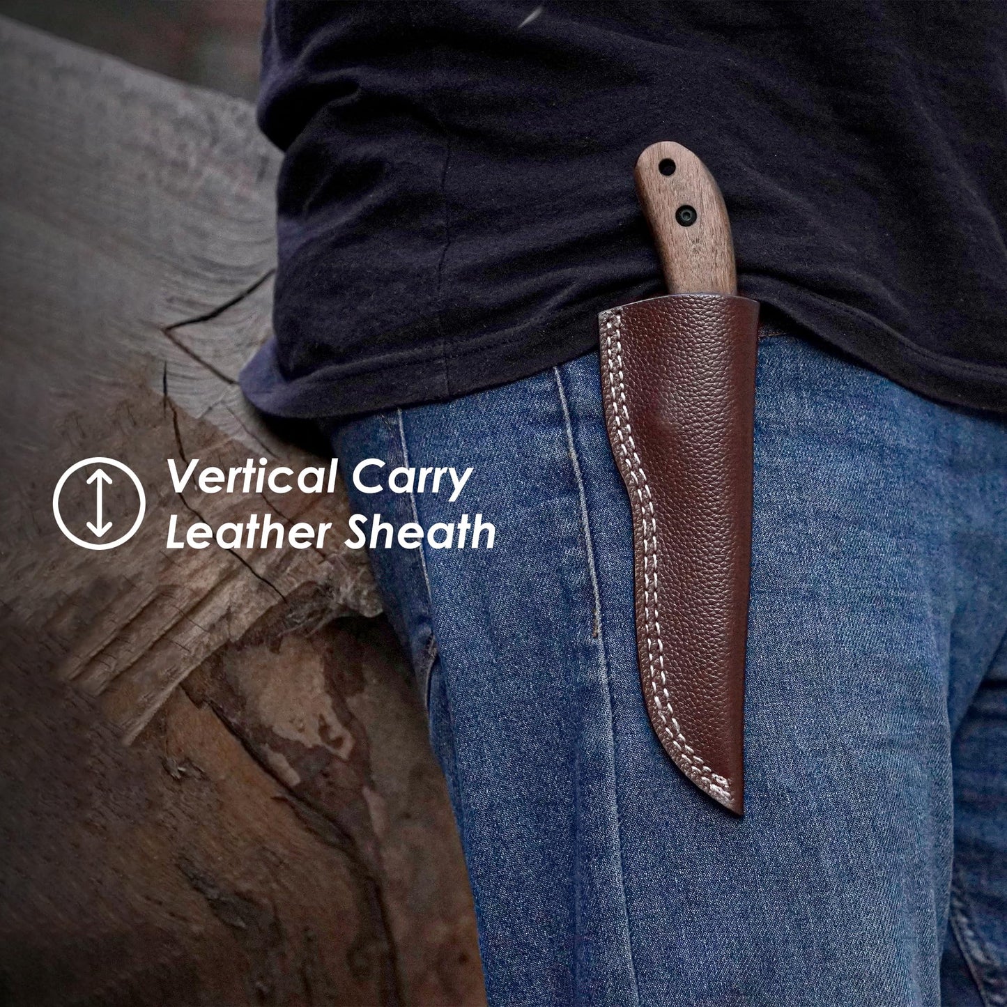 Bushcraft Knife - 9-Inch Scandi EDC Knife, S30V Steel And Walnut Wood Handle Full Tang Fixed Blade with Premium Leather Sheath - For Camping, Hunting, Survival and Outdoor Use - Gifts For Men