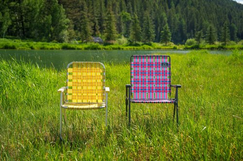 MOUNTAIN SUMMIT GEAR Retro Webbed Camping Chair - Lightweight, Foldable, Durable Steel Frame, 300lb Capacity, Vintage Red/White/Blue Stripes by Caddis Sports