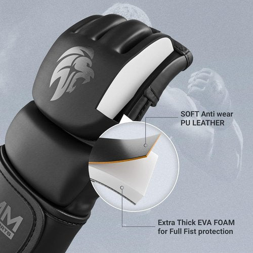 MAXForce EVE MMA Gloves - Anti-Injury Shock Absorbent Design - Half Finger, Open Palm for Muay Thai & Sparring