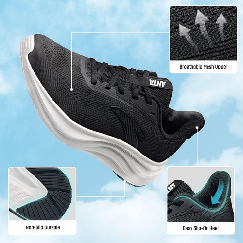ANTA Women’s Running Shoes, Lightweight Cushioned Breathable Sneakers, Comfortable Trainers with Slip Resistant Outsole for Jogging, Workout, Daily Walking, Black/White, 8
