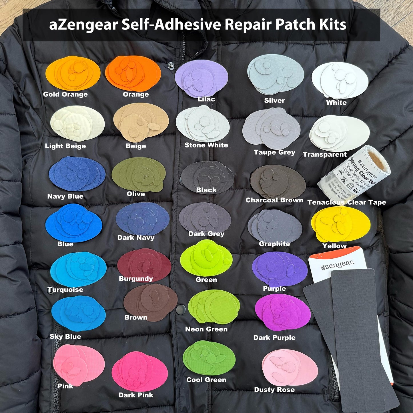 Self-Adhesive, Waterproof Repair Patches for Tents, Jackets, 2 Pack, Black