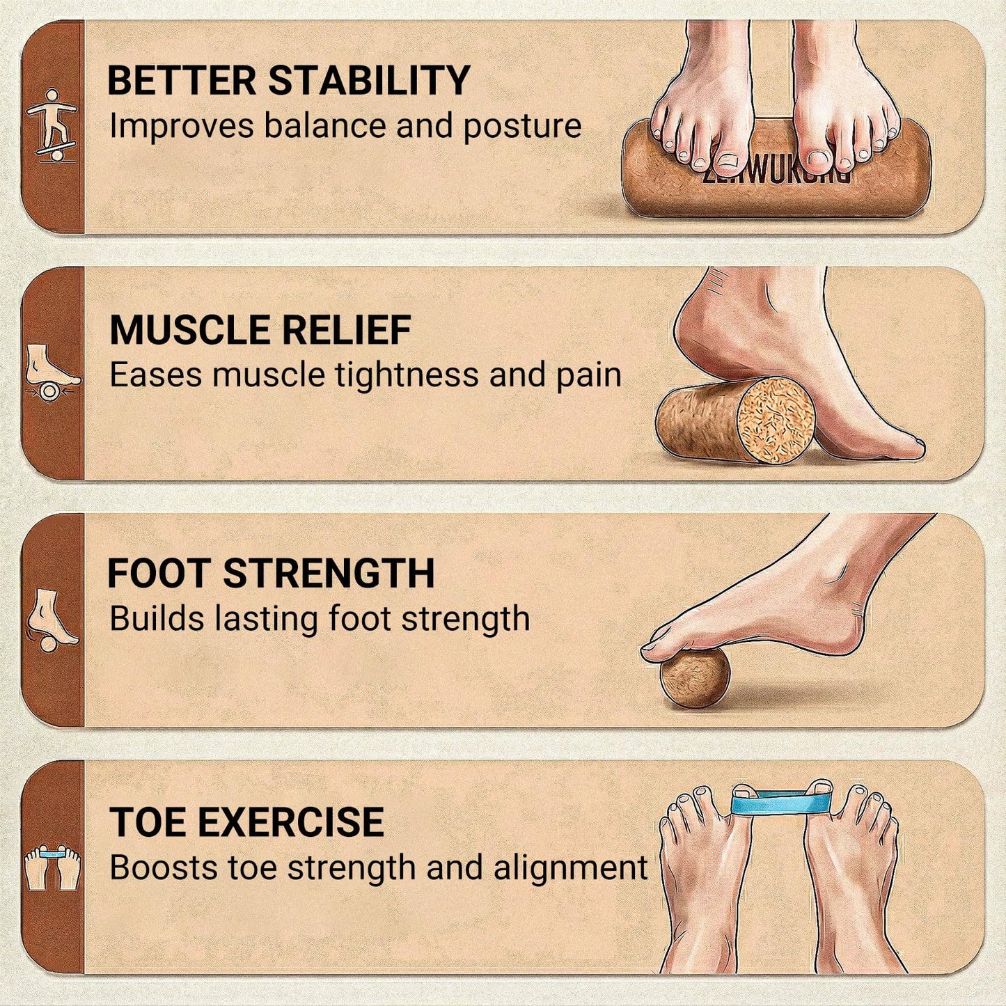 ZENWUKONG Cork Balance Board - Premium Cork Stability Balance Trainer | Foot & Ankle Strengthener to Improve Mobility, Prevent Falls | Home Gym Fitness Equipment | Mobility Trainer for Adults
