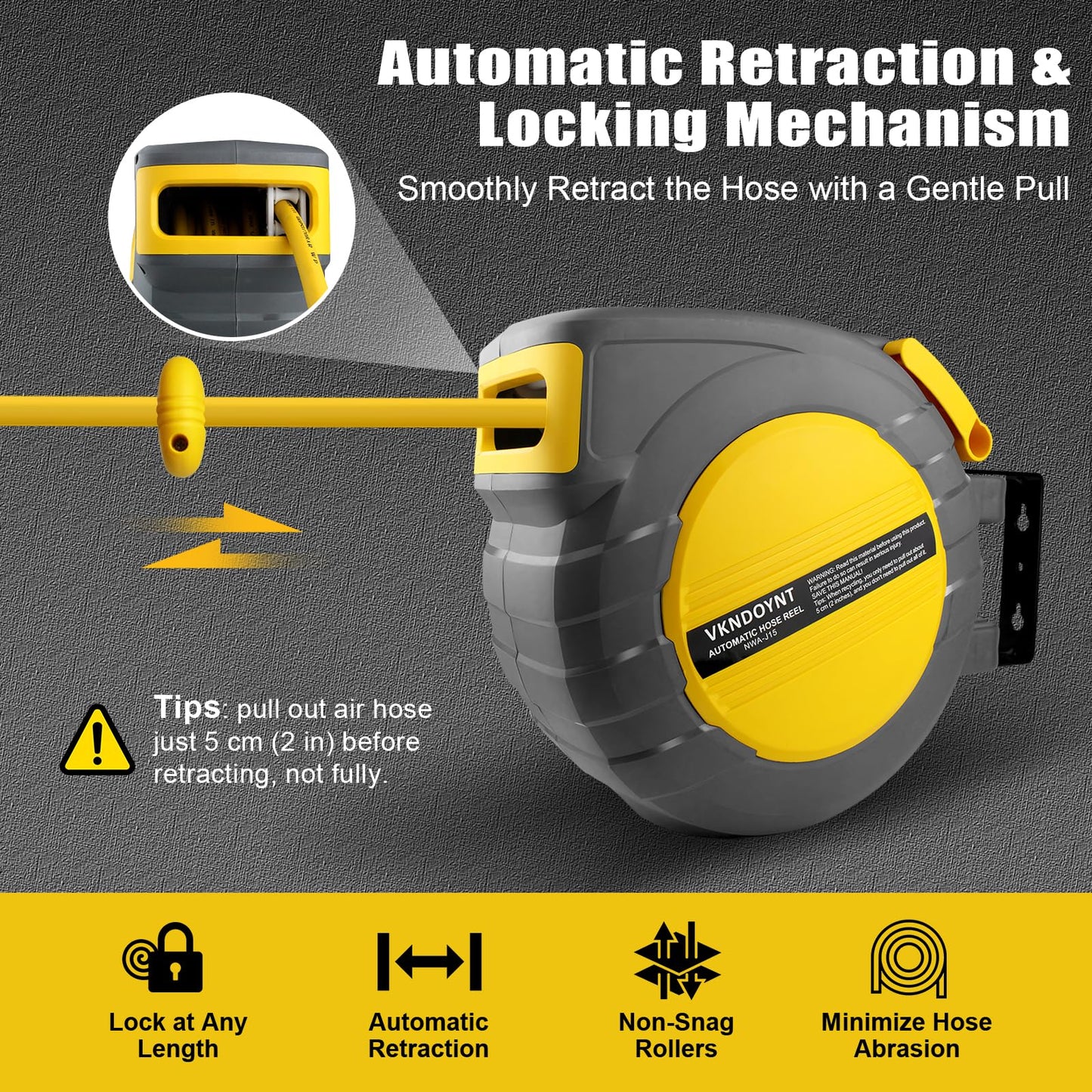 Retractable Air Hose Reel, 3/8 in x 50 FT Hybrid Polymer Hose, Air Compressor Hose Reel with 5 ft Lead in, Ceiling/Wall Mount Enclosed Air Reel, 180° Swivel Mount