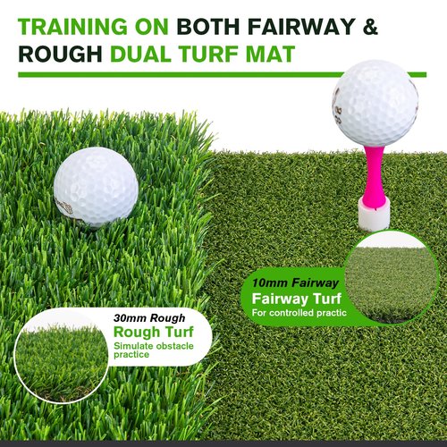 Golf Hitting Mat, Golf Mats Practice Outdoor Indoor for Swing Path Feedback Detection Batting, 16.54'' x 12.6'' Artificial Dual Turf Golf Mat with Tees for Training, Driving, Chipping