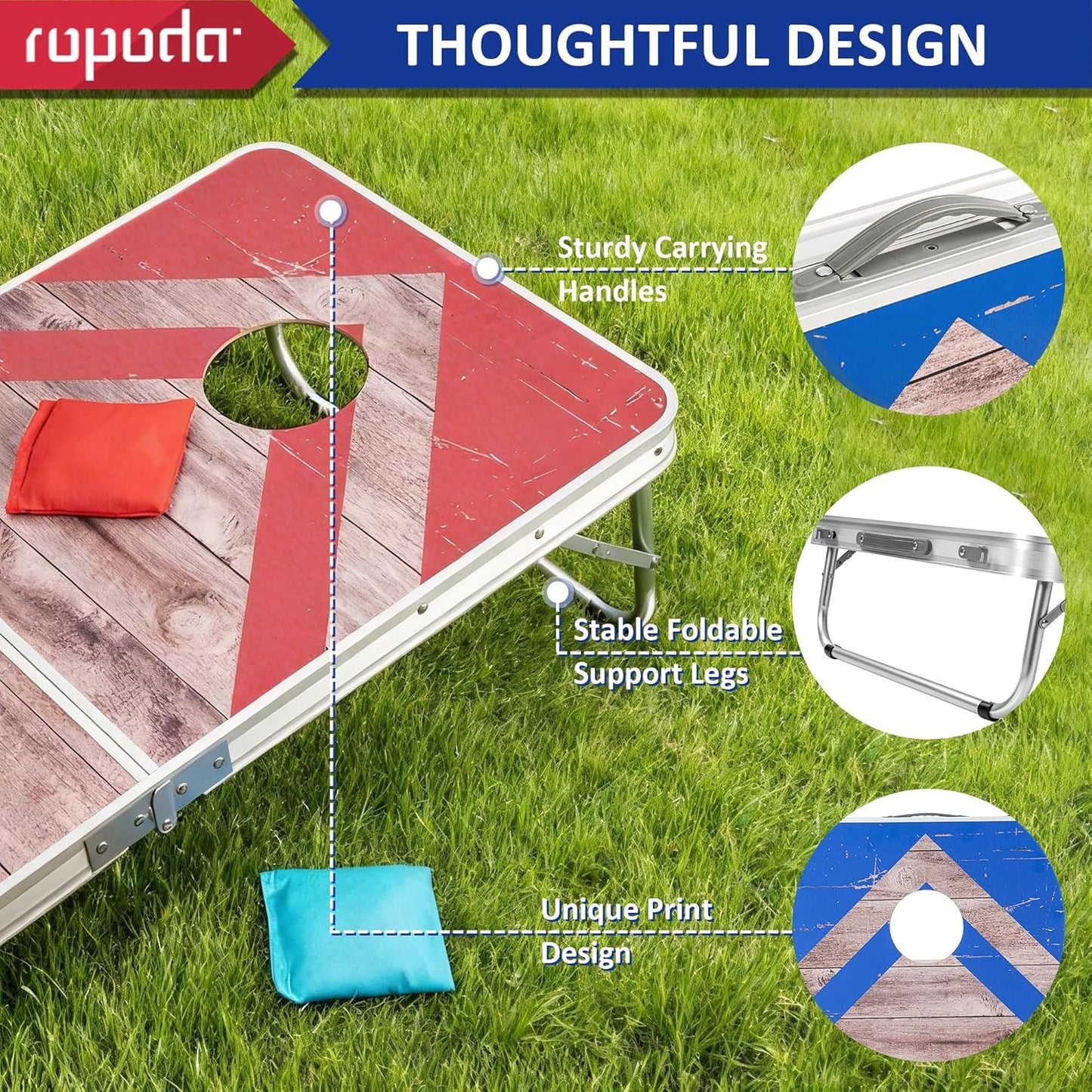 Ropoda Cornhole Board Set - Regulation Size 4x2/3x2 FT | Lightweight Aluminum Edging for Outdoor Fun