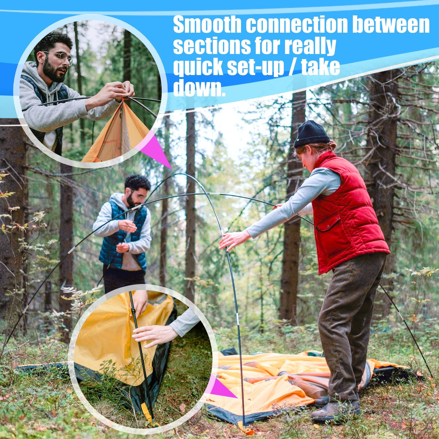 Betus Aluminum Tent Poles Replacement - Pre-Assembled Black Tent Pole for Hiking & Camping - Easy to Install Outdoor Tent Repair Rod (12Ft)