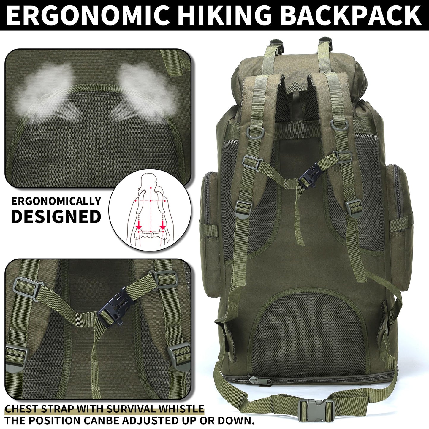 W WINTMING Hiking Backpack for Men 70L/100L Camping Backpack Military Rucksack Molle 3 Days Assault Pack for Climbing