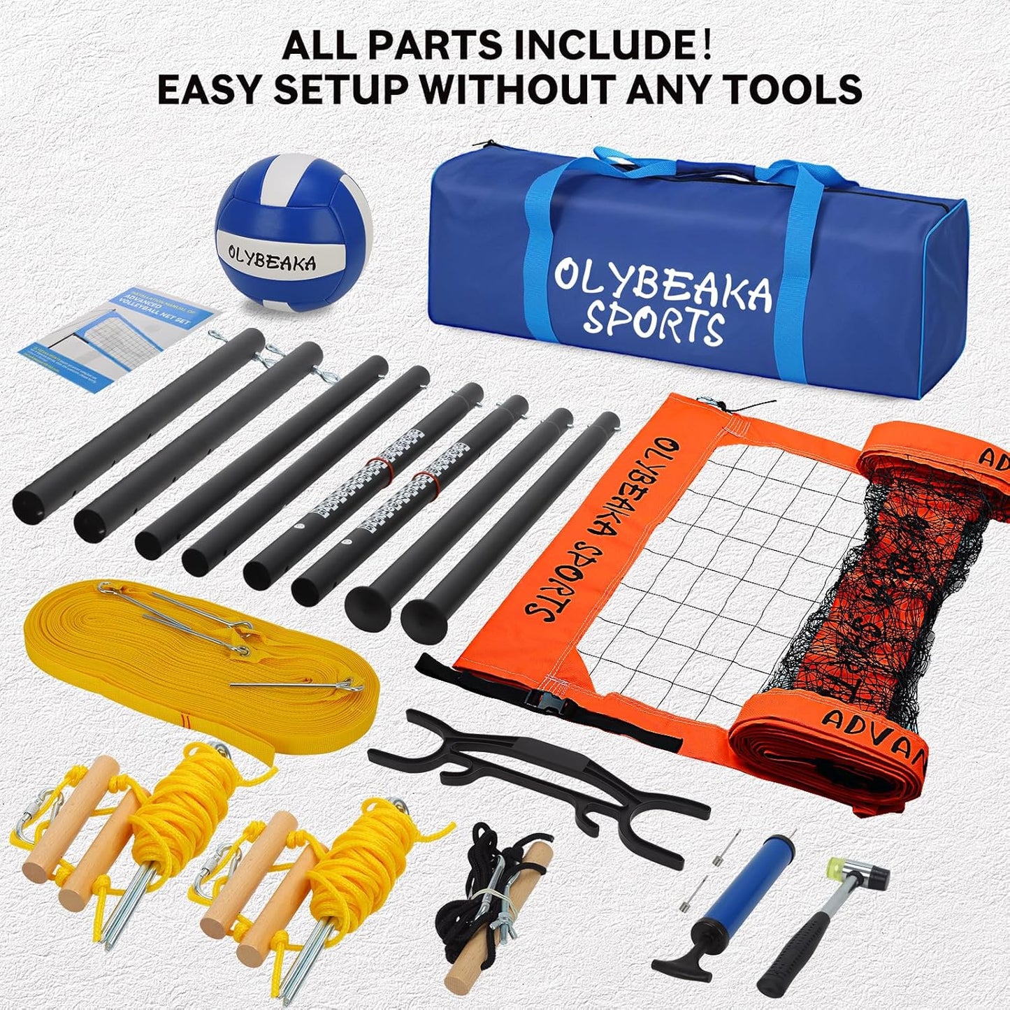 Professional Volleyball Net Set by [Brand Name] - Durable 1.7" Aluminum Poles, 45-ply HDPE Net, PU Volleyball & Pump, Easy Setup
