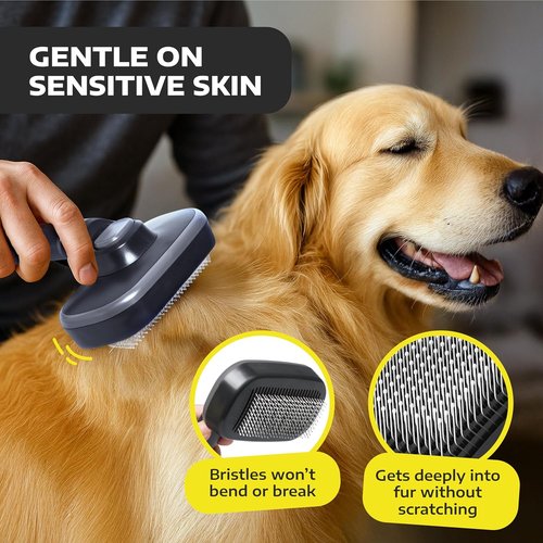 Hertzko Self-Cleaning Slicker Brush | Grooming Tool for Cats & Dogs – Painless Detangling – Black