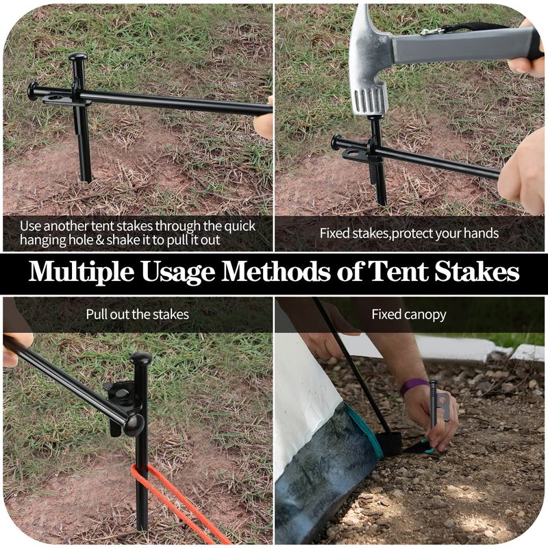 8 Pack Tent Stakes, 12in Heavy Duty Stakes with Storage Bag, Forged Steel Tent Pegs for Camping