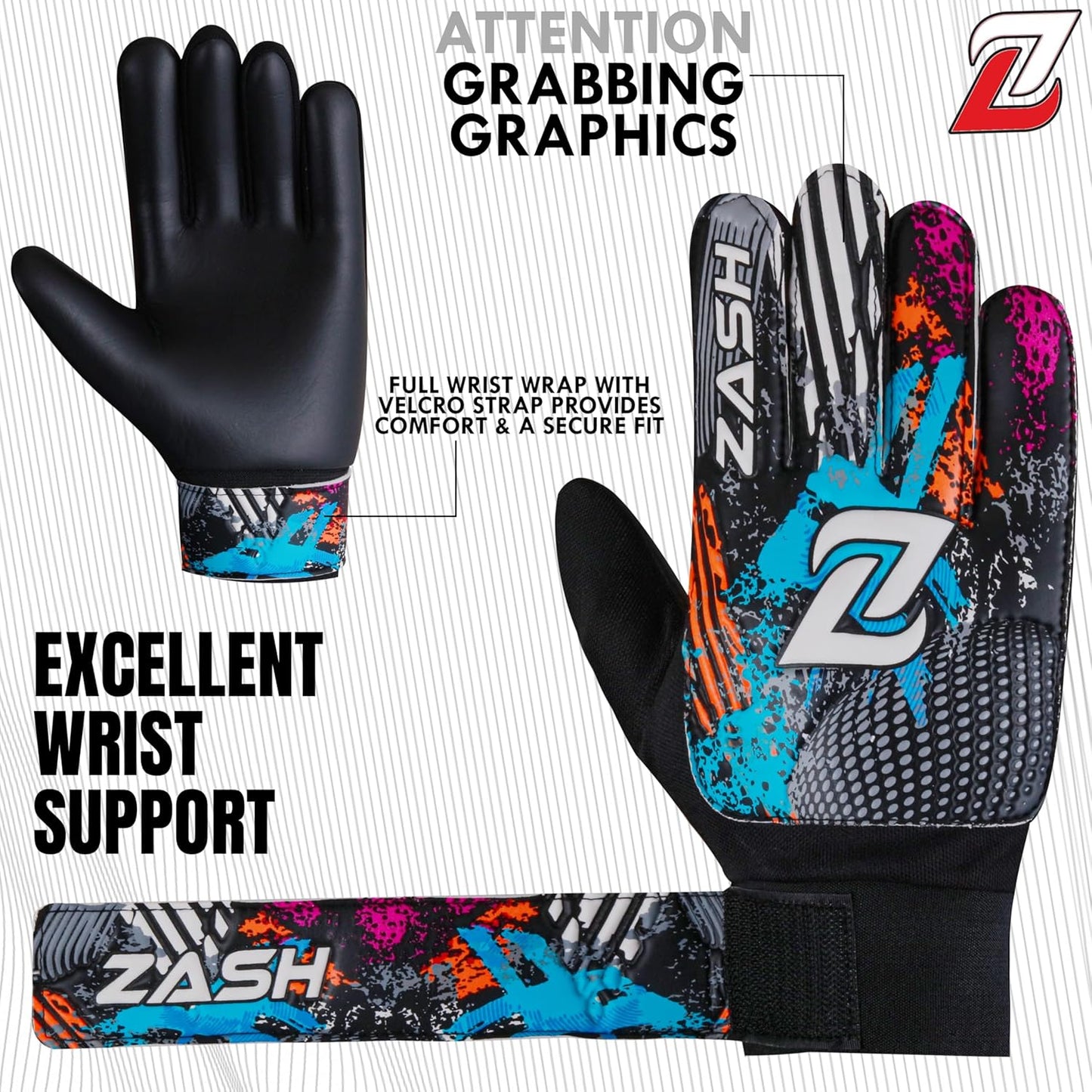 ZASH Soccer Goalie Gloves - Double Wrist Protection & 4-mm Latex Grip | Youth & Adult Sizes