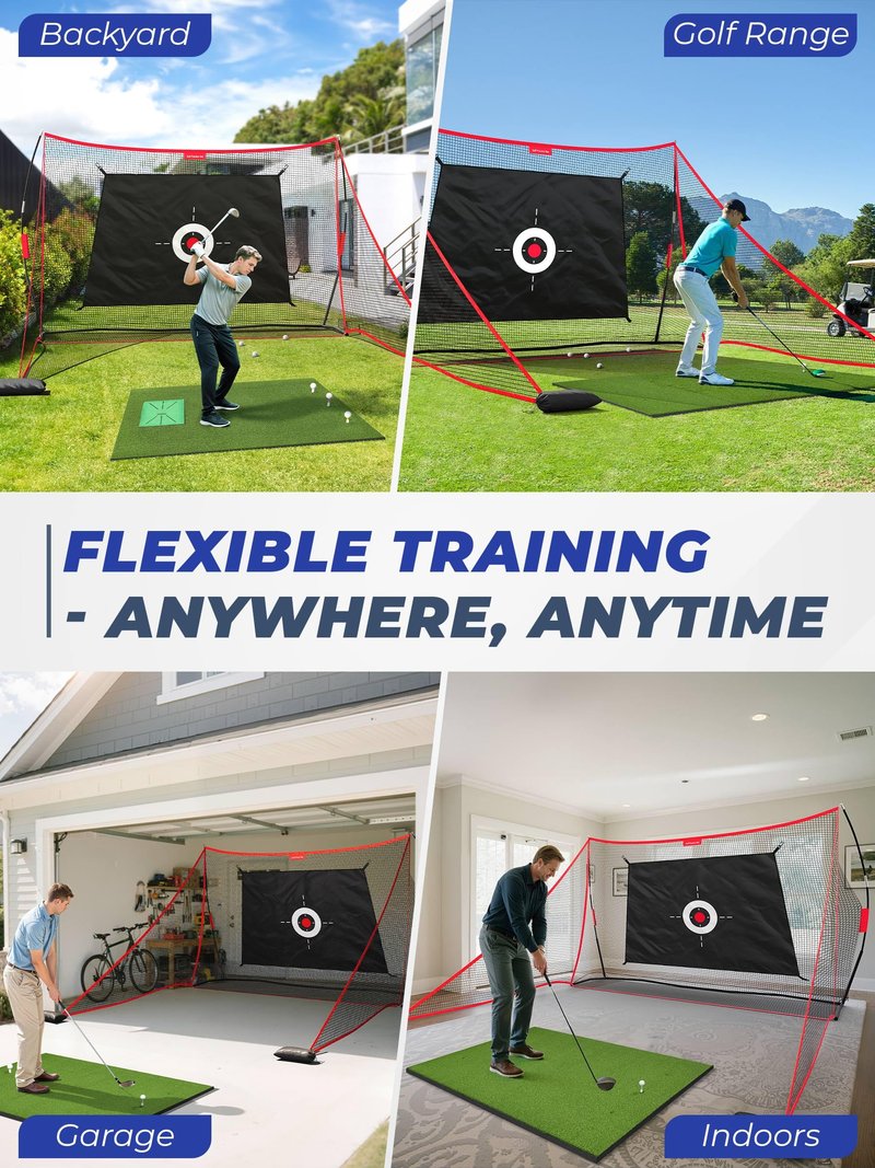 Sturdum 10x7ft Golf Hitting Net with Built in Side Barriers, Heavy Duty Practice Net for Driving Swing Chipping Home Simulator Training, Portable Training Aid with Carry Bag