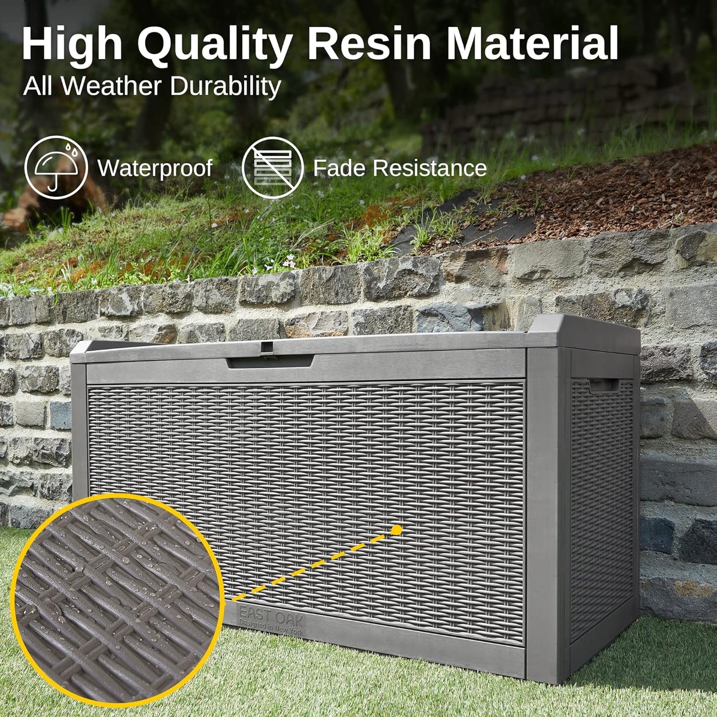 31 Gallon Waterproof Outdoor Storage Box - Lockable Resin Deck Bin for Patio Cushions & Tools - UV Resistant, Black