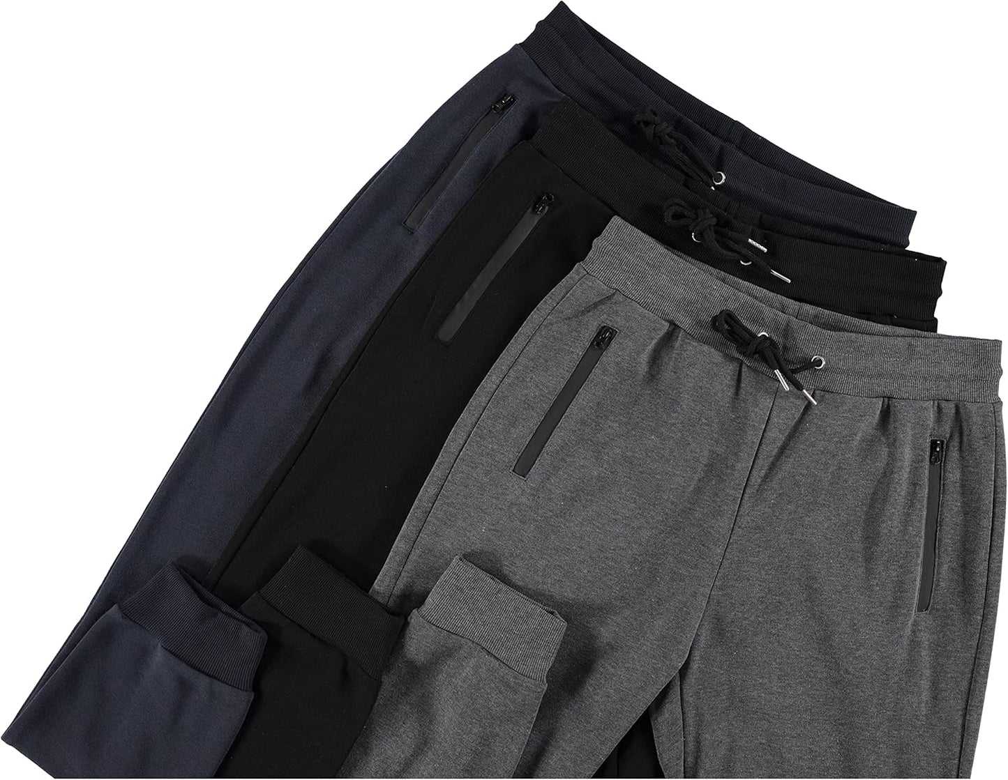 PURE CHAMP Men's Fleece Jogger Sweatpants - 3 Pack with Zipper Pockets | Sizes S-3XL